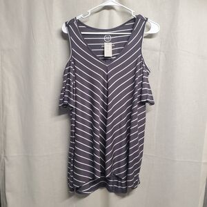 Maurices Gray and White Striped Cold Shoulder Top